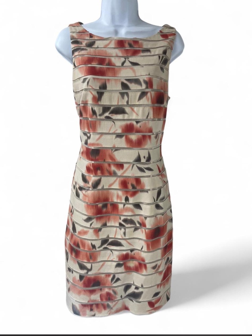 Ann Taylor Beige and Coral Floral Sheath Dress
